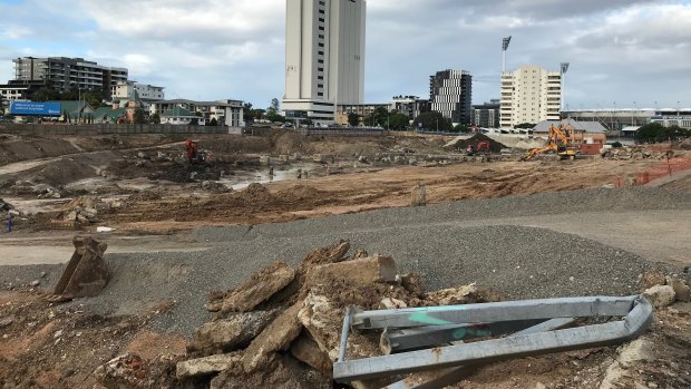 Labor has promised that 50 per cent of this Woolloongabba site where the underground Cross River Rail station is being built will be public parkland.