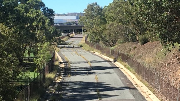 The abandoned busway leading into Westfield Belconnen.