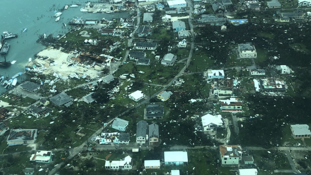 Destruction brought on by Hurricane Dorian on Man-o-War cay, Bahamas.