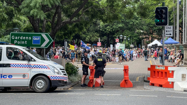 Protesters gather outside Queensland Parliament for a third day.