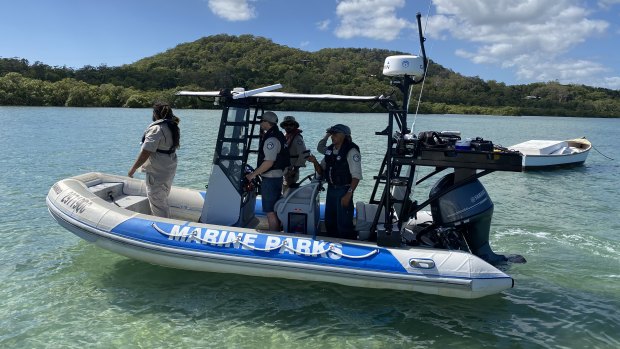 The Department of Environment and Science are searching for the crocodile that was reportedly sighted at North Stradbroke Island.