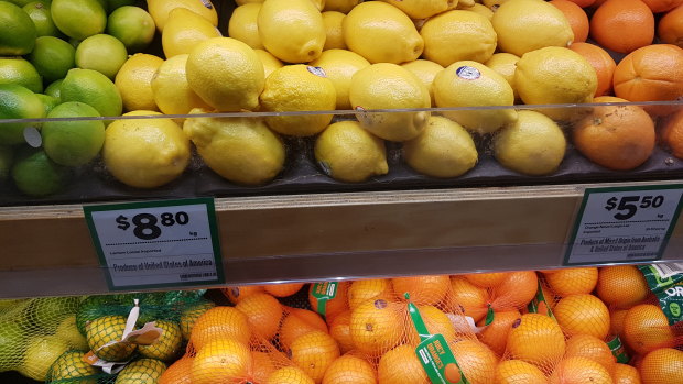 US lemons are selling for as much as $2 each, $8.80 per kilo, in Australian supermarkets.