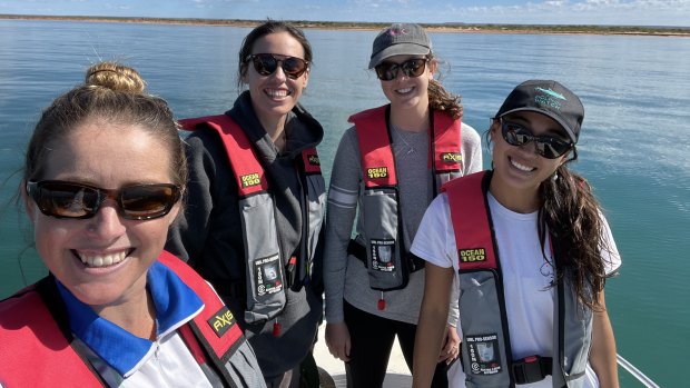 Research team Kate, Amelia, Bailey and Tamara on the Exmouth Gulf. 