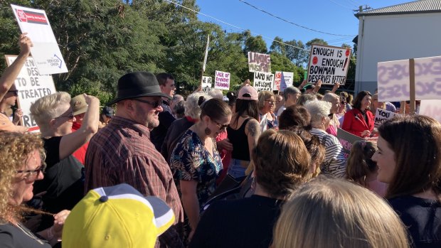 Protesters at Kyling Corner in Cleveland in Andrew Laming’s Queensland electorate of Bowman on Saturday.