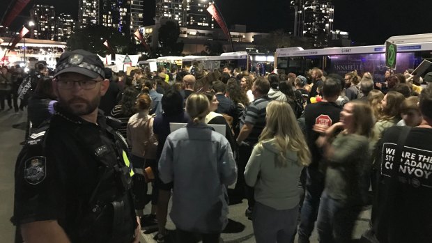 Anti-Adani protesters gather in Brisbane.
