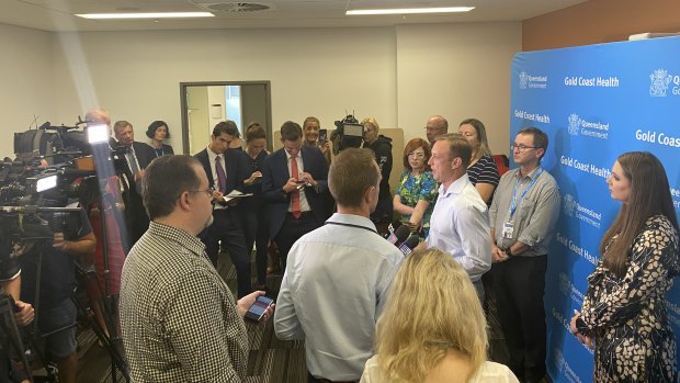 Queensland Health Minister Steven Miles addresses the media at Gold Coast University Hospital on Wednesday