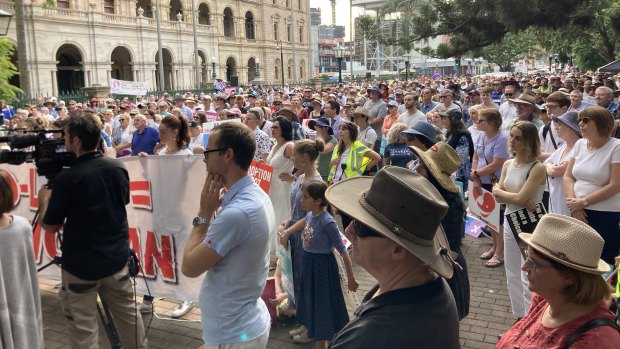 The March For Life rally outside Queensland Parliament on Saturday afternoon.