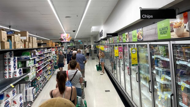 The queue at Woolworths in Paddington on Friday morning.