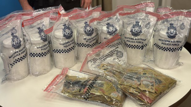 Cash and drugs seized at a raid in north Perth on Thursday.