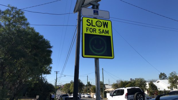 Slow for SAM sign at Newmarket Road, Newmarket.