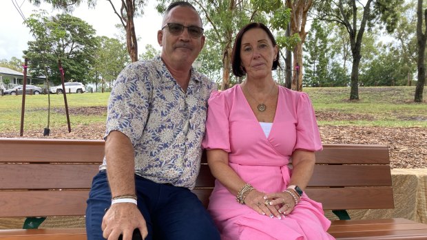 Hannah’s parents Sue and Lloyd Clarke at Hannah’s Place - a park renamed in her honour - in Camp Hill on Thursday.