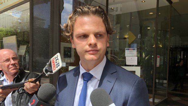 Joshua Wilson speaks to reporters outside court in Sydney on Wednesday.