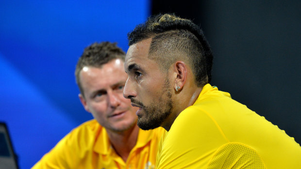 Lleyton Hewitt believes Nick Kyrgios' good behaviour has aided his good form to start the summer.