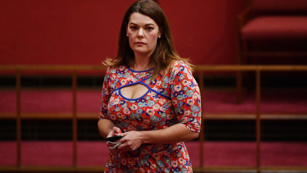 Greens Senator Sarah Hanson-Young on Tuesday, wearing a dress of curious interest to a spectator in the Spectator.