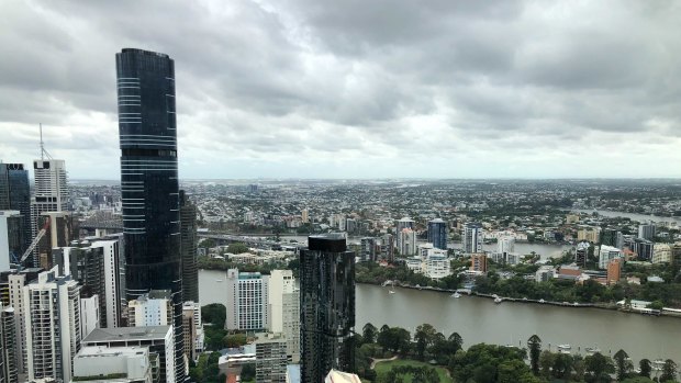 Dark, ominous rain clouds over Brisbane City on Thursday.