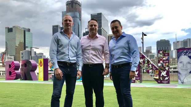 Darren Locker, lord mayor Adrian Schrinner and restaurateur John Gambaro back south-east Queensland's bid to host the 2032 Olympic Games.