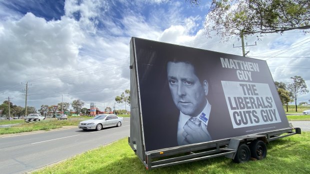 Melton City Council has issued an infringement for this Labor sign parked illegally near Woodgrove shopping centre.