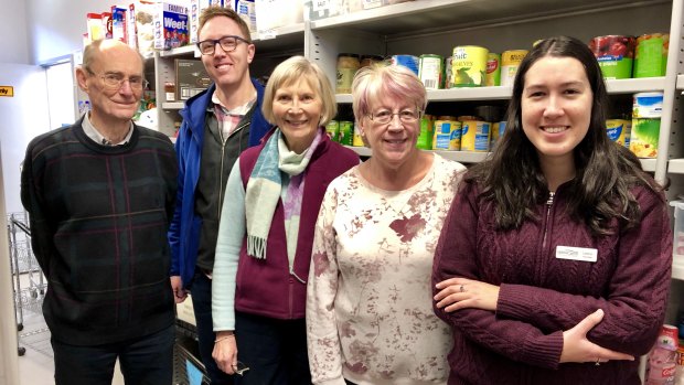 Some of the team behind St John's Care in Reid: volunteer Neil Smail, programs manager Jason Haines and volunteers Rosemary Thwaites, Joyce Holmes and Leona Behrendt.