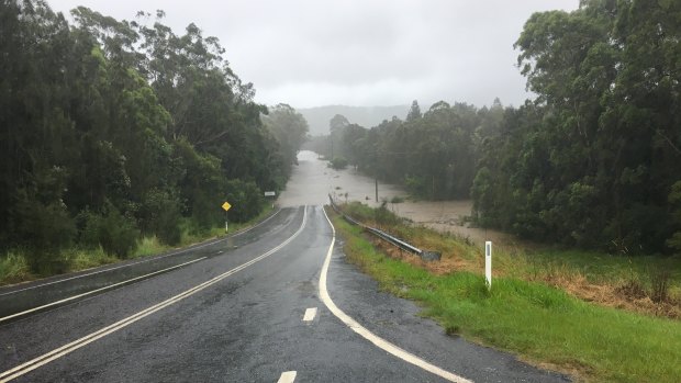 Scotts Head Road on the Mid North Coast under water.