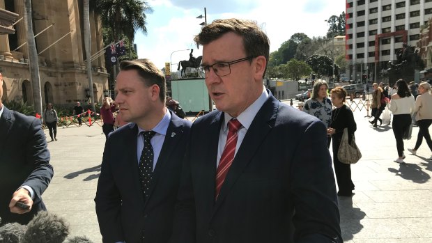 Federal Infrastructure Minister Alan Tudge in Brisbane for talks with Brisbane lord mayor Adrian Schrinner on Tuesday.