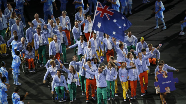 Australian athletes at the opening ceremony of the Rio 2016 Paralympic games.