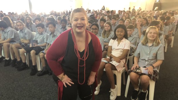 Education Minister Sue Ellery with the first Year 7 students at Bob Hawke College. 