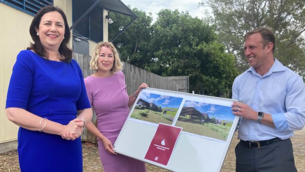 Premier Annastacia Palaszczuk, then-candidate for Pumicestone Ali King and Deputy Premier Steven Miles announce a series of “satellite hospitals” on Bribie Island during the 2020 state election.