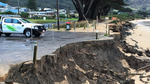 Damage at the Tuxion Road car park in Apollo Bay in June 2018.