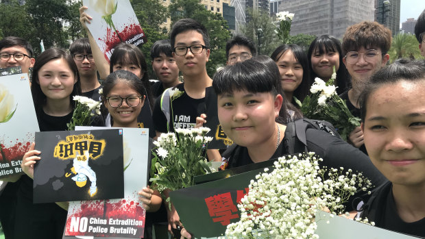 School students at Hong Kong march say they are still angry at Hong Kong chief executive Carrie Lam. 