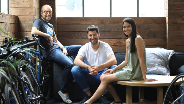 Canva co-founders  Cameron Adams, Cliff Obrecht and Melanie Perkins.