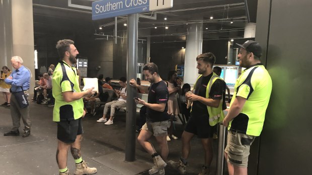 Tradies Dylan Tarczon, Matt Panuccio, Ethan Foreman and Jacob Strevenes headed home after the temperature hit 35 degrees about 8am.