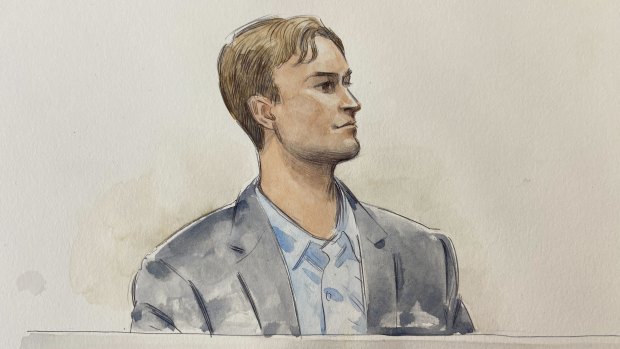 A court sketch of Andre Rebelo during his murder trial in the Supreme Court of Western Australia.