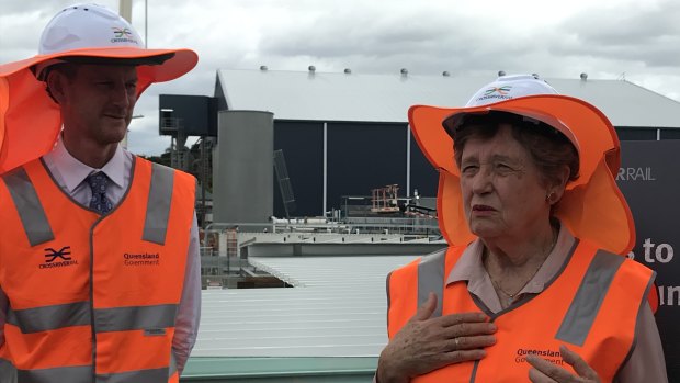 Transport Minister Mark Bailey with Queensland's first female electrical engineering graduate, Professor Else Shepherd AM. 