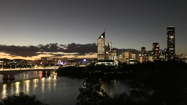 The city skyline seen from the home on the Kangaroo Point cliffs.