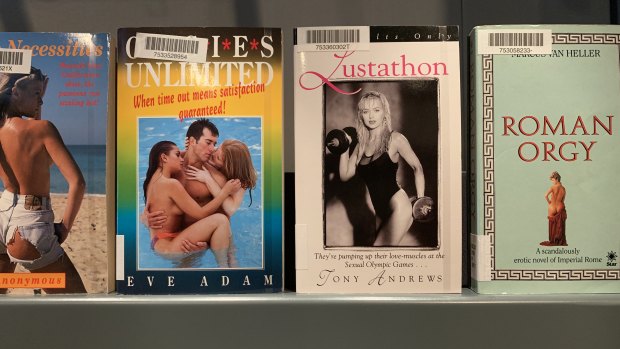Some of the pulp erotica books on display at the Bodleian Library.