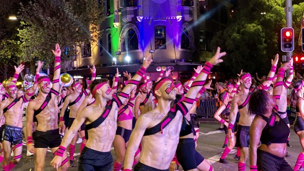 Marching to the after party at this year's Gay and Lesbian Mardi Gras.