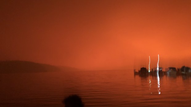 Mallacoota in eastern Victoria, the morning thousands sought refuge on the beach from surrounding fires.