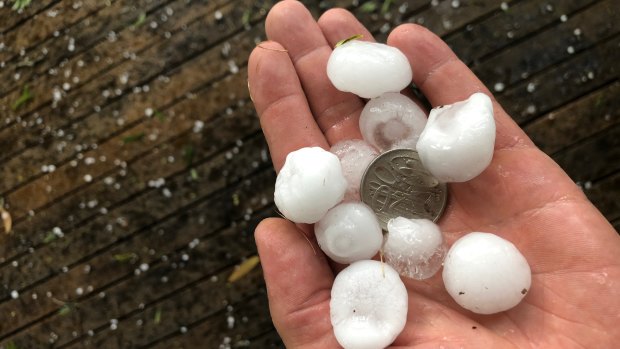 Hail the size of 20-cent pieces in Glenbrook.