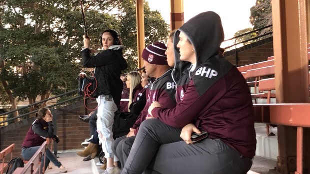 The Screen Queensland crew in action at North Sydney Oval ahead of the Women's State of Origin on Friday.