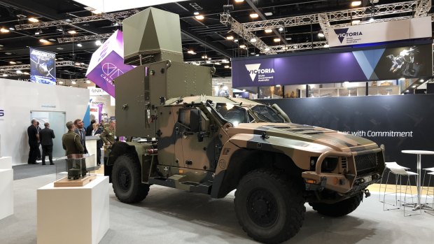 One of CEA Technologies' missile detecting radars fitted to the back of an Australian Army Boxer vehicle.