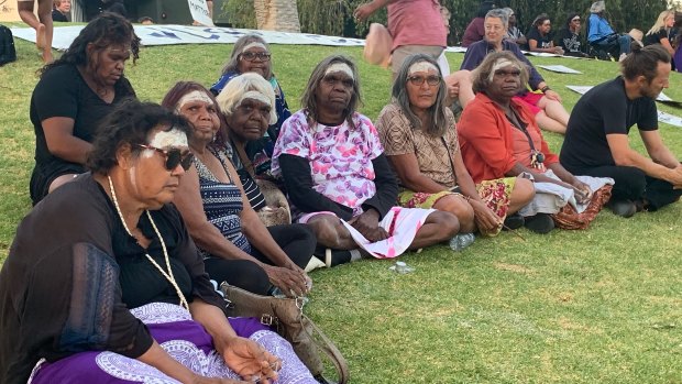 Attendees at the vigil for Kumanjayi Walker in Alice Springs.