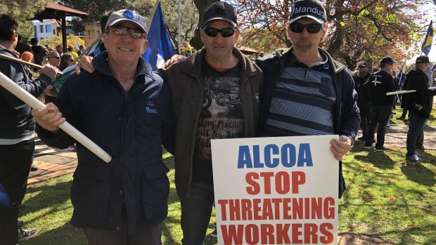 Striking Alcoa workers protesting outside parliament house in August.