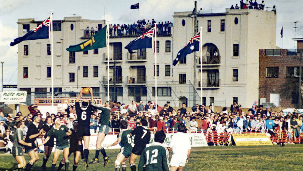 The scene at Coogee Oval in 1988 when Randwick hosted New Zealand.