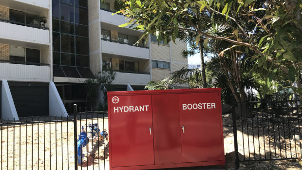 A new hydrant booster recently installed by a body corporate outside a Kangaroo Point apartment complex.