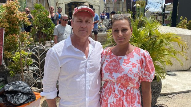 Sean and Samantha Garlick in front of the Bali bombings memorial on Wednesday.