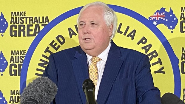 United Australia Party leader Clive Palmer announcing candidates - including himself - for this year’s federal election.