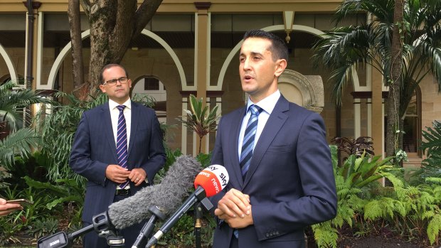 LNP leader David Crisafulli and his deputy David Janetzki in Brisbane.