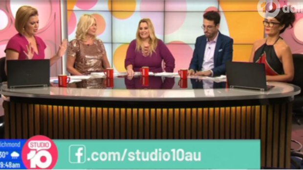 Sarah Harris (far left) tried to interrupt the debate between Kennerley and panellist Yumi Stynes (far right), while Joe Hildebrand and Ajay Rochester (centre) looked uncomfortable.