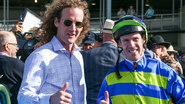 Thumbs up from trainer Ciaron Maher and jockey John Allen.
