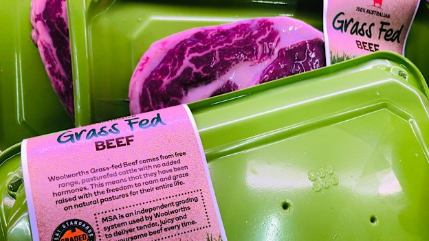 Woolworths' grassfed beef labelling. 